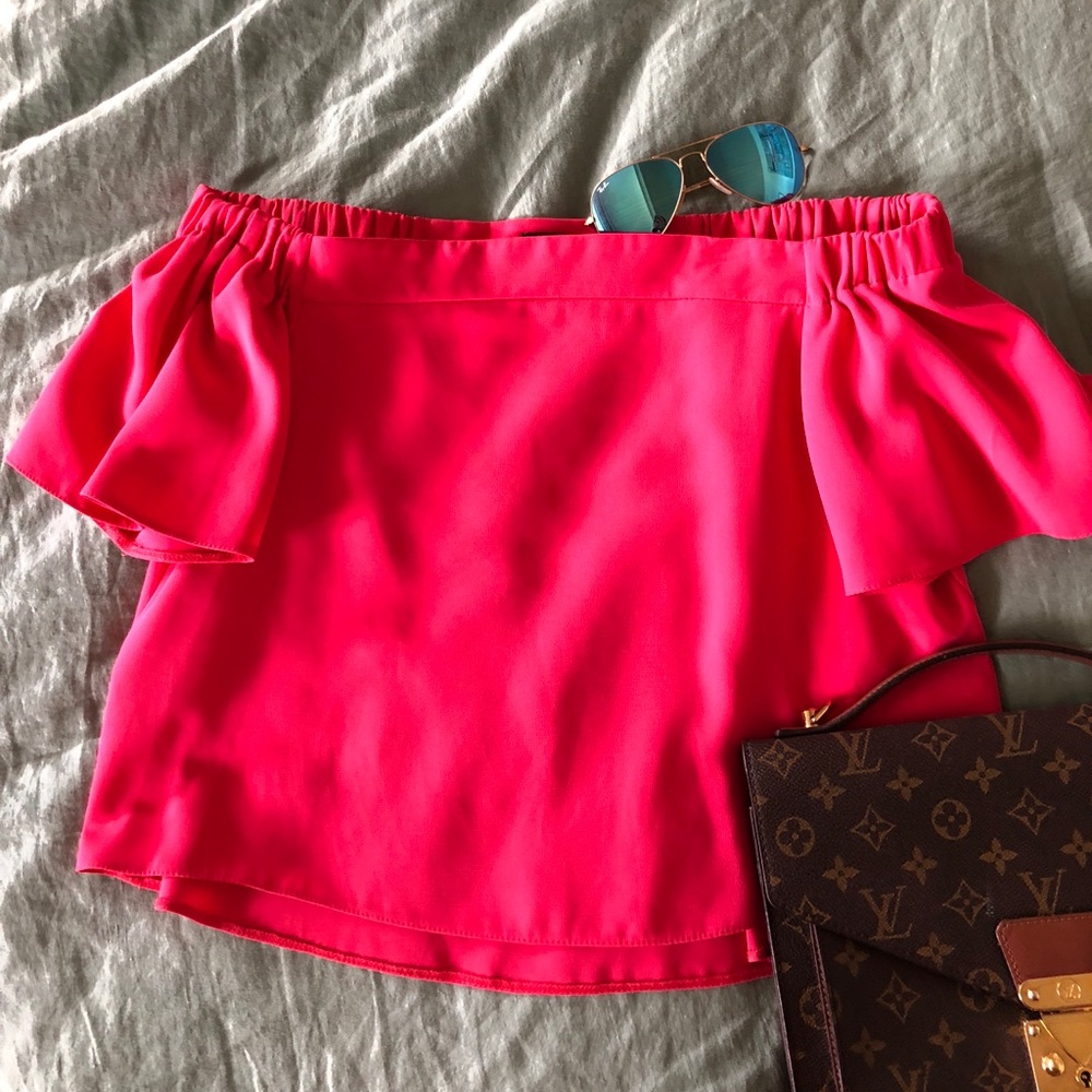 Top shop hot pink off the shoulder top